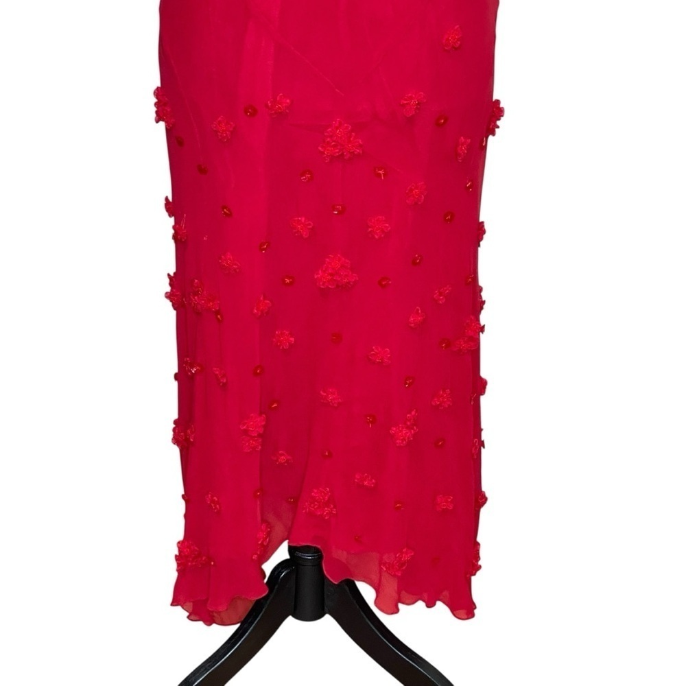 I.C.E 90’s Vtg. y2K Silk, Fairy Red Sleeveless Dress Floral Accents size 10 - Picture 8 of 16